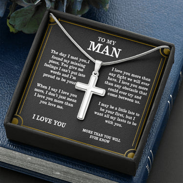 to My Man Husband Boyfriend Soulmate Proud, Cross Necklaces for Men Boys Kids, Stainless Steel Silver Cross Chain Necklace, Custom Jewelry, Last Minutes Gift Ideas for Him